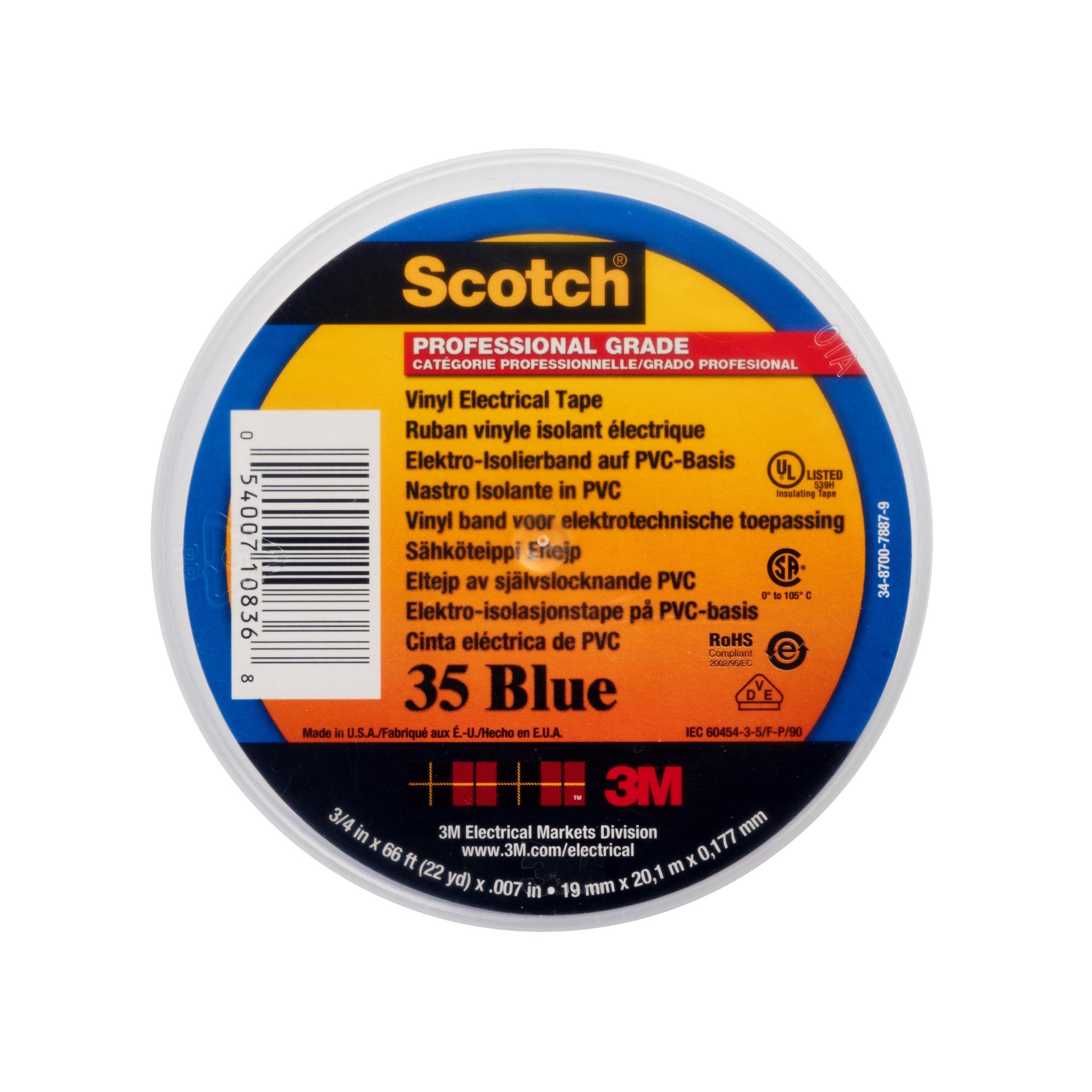 3M Scotch 35 Vinyl Electrical Color Coding Tape Isolierband, Vinyl Blau, 0.18mm x 19mm x 20m