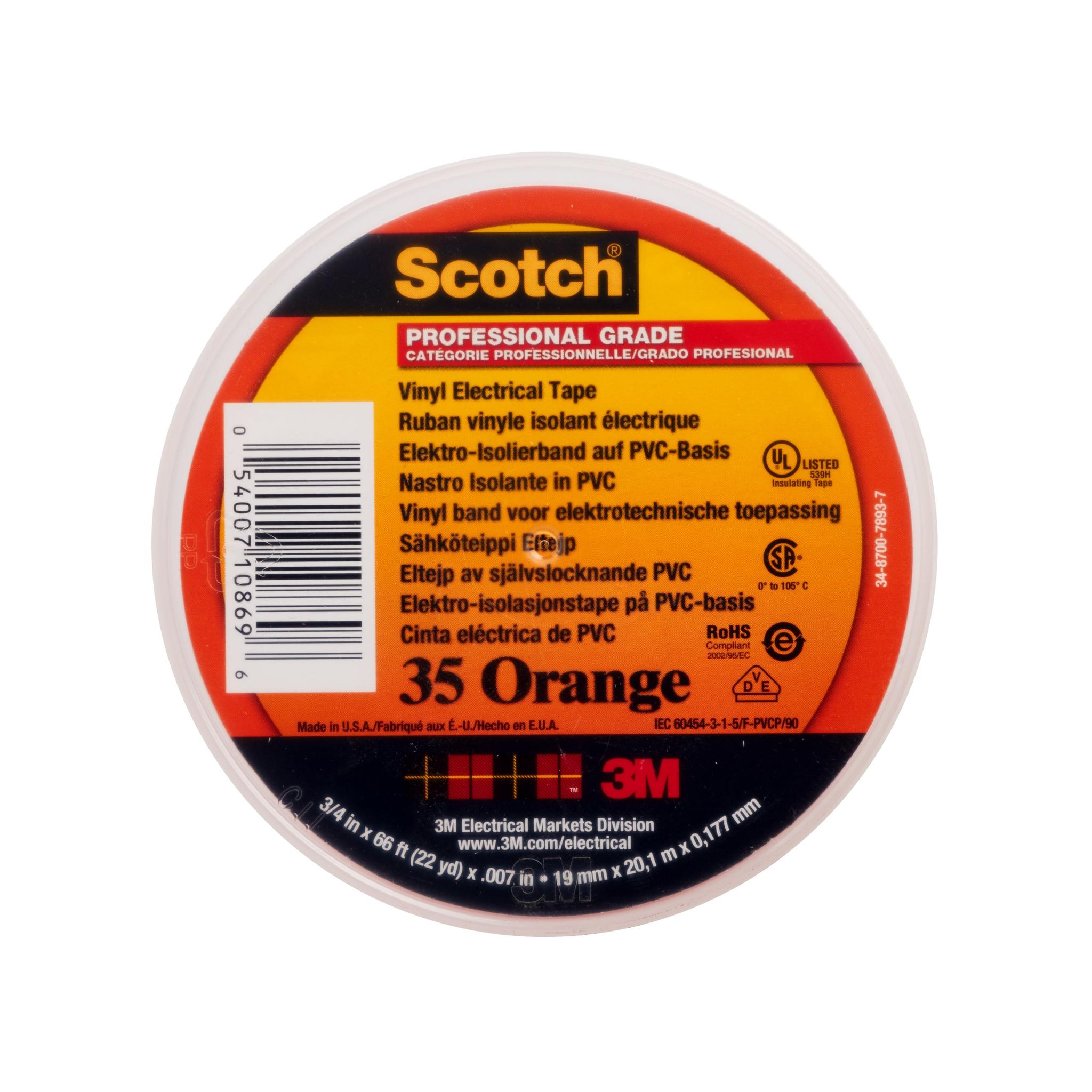 3M Scotch 35 Vinyl Electrical Color Coding Tape Isolierband, Vinyl Orange, 0.18mm x 19mm x 20m