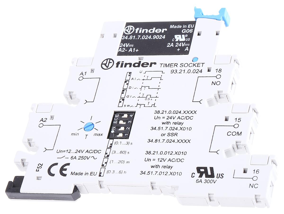 Produktfoto 1 von Finder 38 Series Zeitrelais, DIN-Schienen, 0.1 s → 6h, 24V ac/dc, 1 Kont. Multifunktion, 1-poliger Wechsler