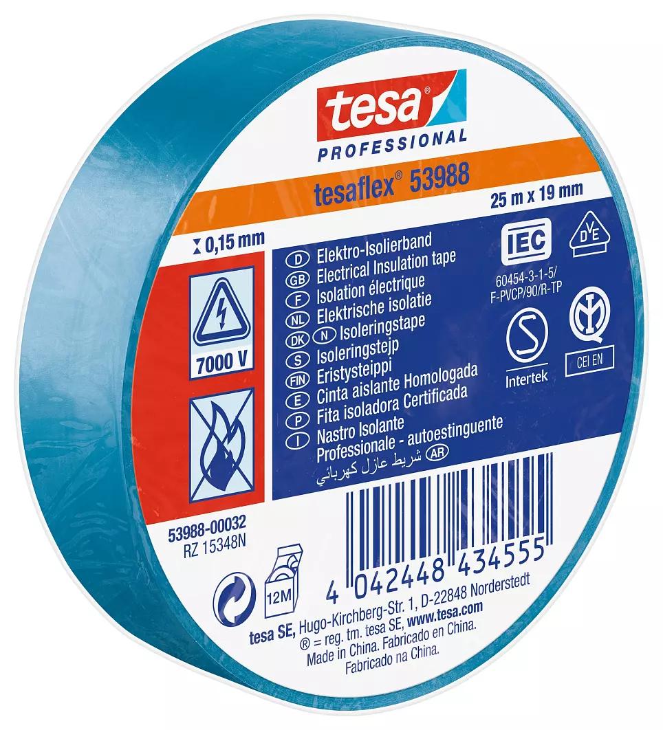 Produktfoto 1 von Tesa 53988 Isolierband, PVC Blau, 0.15mm x 19mm x 25m, 0°C bis +90°C