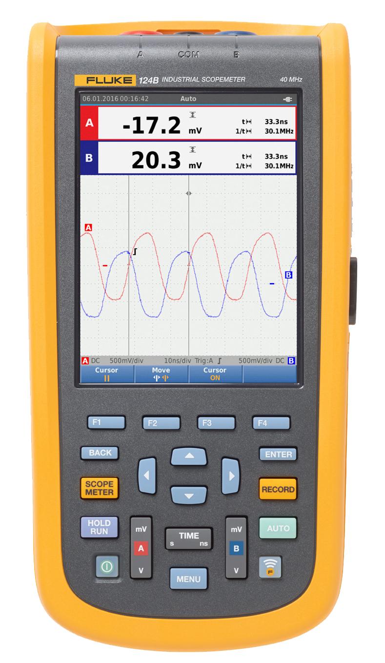 Produktfoto 1 von Fluke 124B Handheld Oszilloskop 2-Kanal Analog 40MHz, DKD/DAkkS-kalibriert CAN, RS232, RS422, RS485, USB