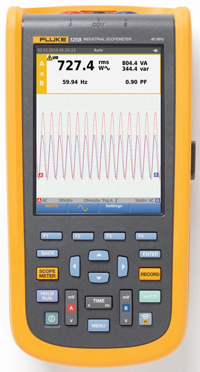 Fluke 125B Handheld Oszilloskop 2-Kanal Analog 40MHz, ISO-kalibriert CAN, RS232, RS422, RS485, USB