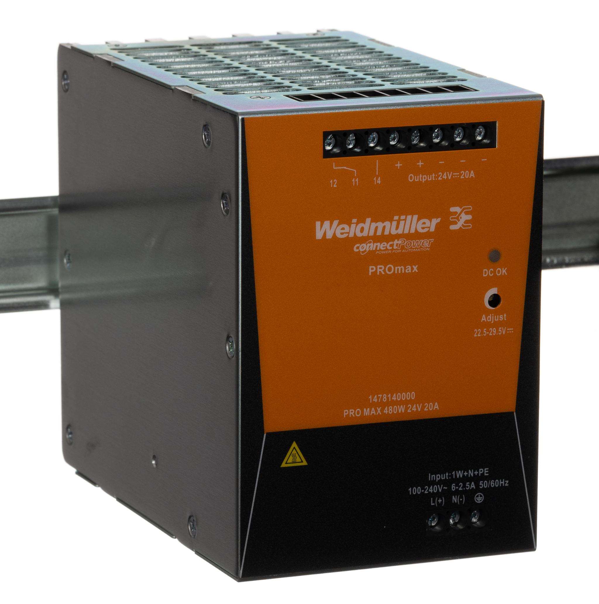 Weidmüller PRO MAX Leistung DIN-Schienen Netzteil 480W, 85 → 277V ac, 24V dc / 20A