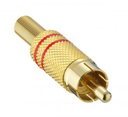 Produktfoto 1 von Lumberg Stecker Abgewinkelt Gold, Rot Cinchstecker, Kontakt vergoldet, 24 V dc / 5A