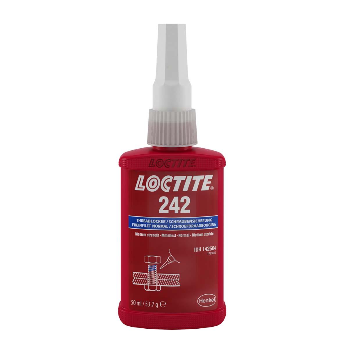 Produktfoto 1 von Loctite 242 Schraubensicherungsklebstoff anaerob Flüssig Blau , Flasche 50 ml, Mittelfest aushärtend in 24 h