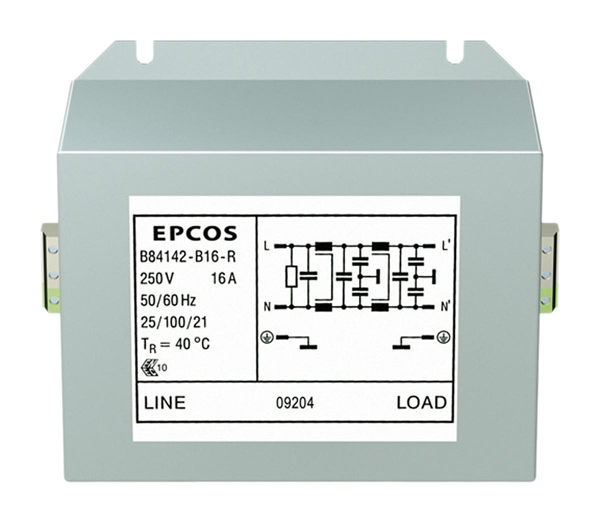 EPCOS B84142B*R000 Entstörfilter, 250 V ac, 16A, Schraubmontage, Anschlussblock, 1-phasig 2,77 mA / 60Hz