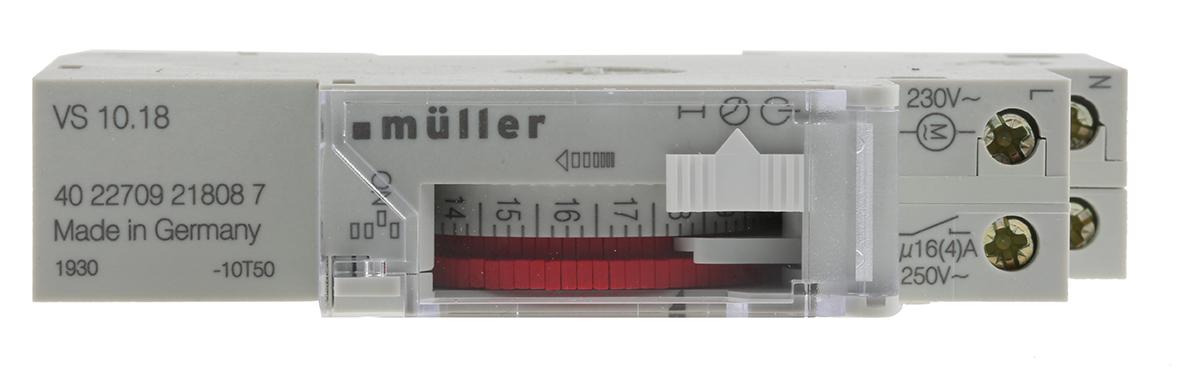 Müller Analog DIN-Schienen-Zeitschaltuhr, Minuten, 230 Vac, 1-Kanal, 96 Speicherplätze