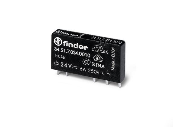 Finder Monostabiles Relais, für DIN-Schienen 1-poliger Wechsler 6A 24V dc Spule / 170mW