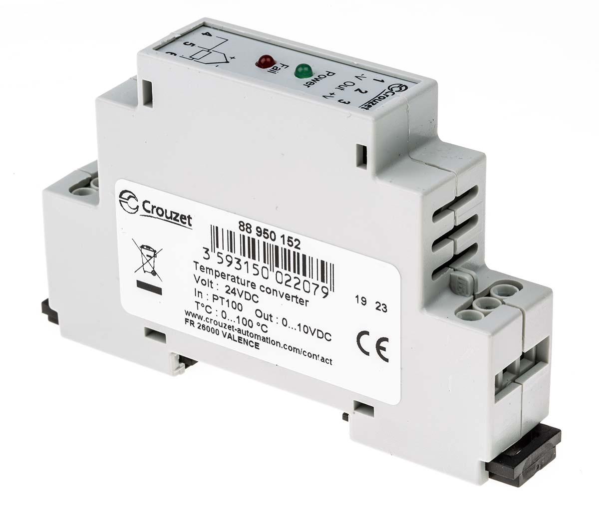 Produktfoto 1 von Crouzet Signalwandler, Temperaturwandler 24V dc, Widerstands-Temperaturfühler (RTD) 0 → 100°C EIN / Spannung 0