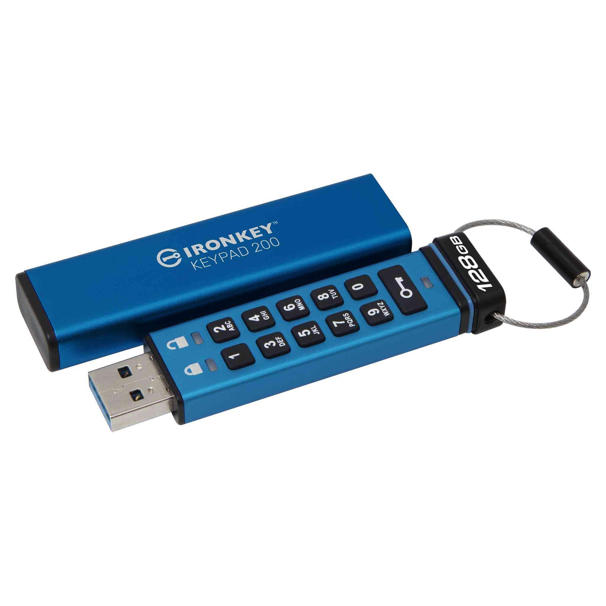 Produktfoto 1 von Kingston 3D TLC, USB-Stick, 128 GB, USB 3.2, AES-XTS 256 bit, IronKey Keypad 200, 140-2 Level 3