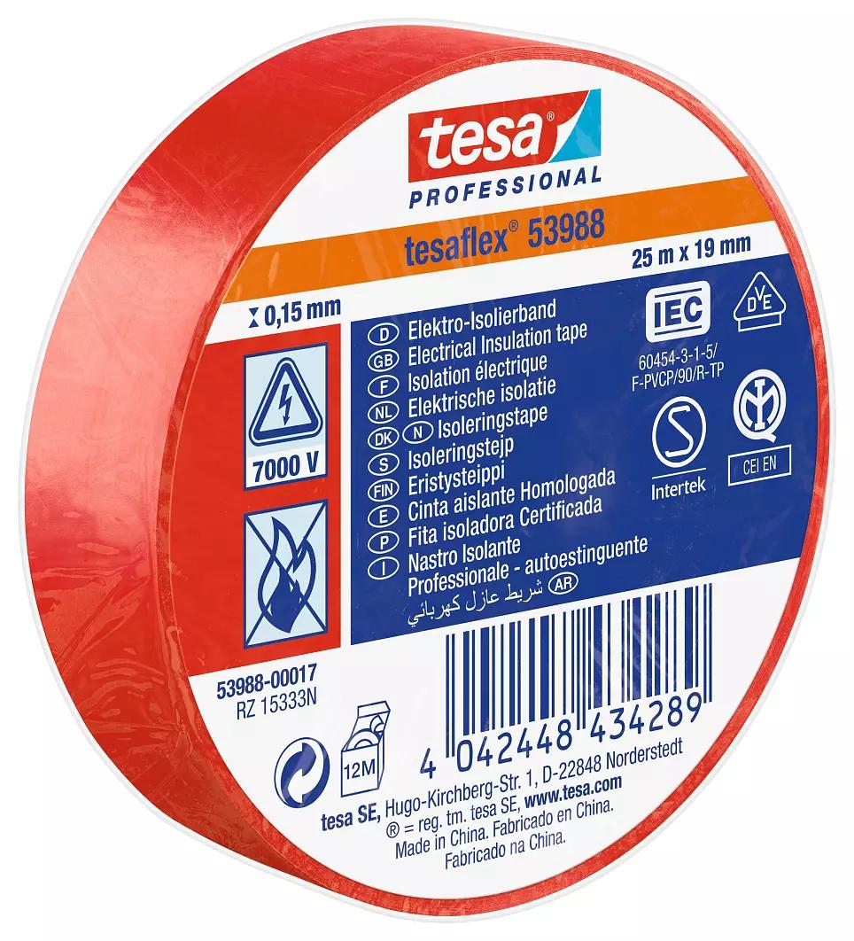 Tesa 53988 Isolierband, PVC Rot, 0.15mm x 19mm x 25m, 0°C bis +90°C