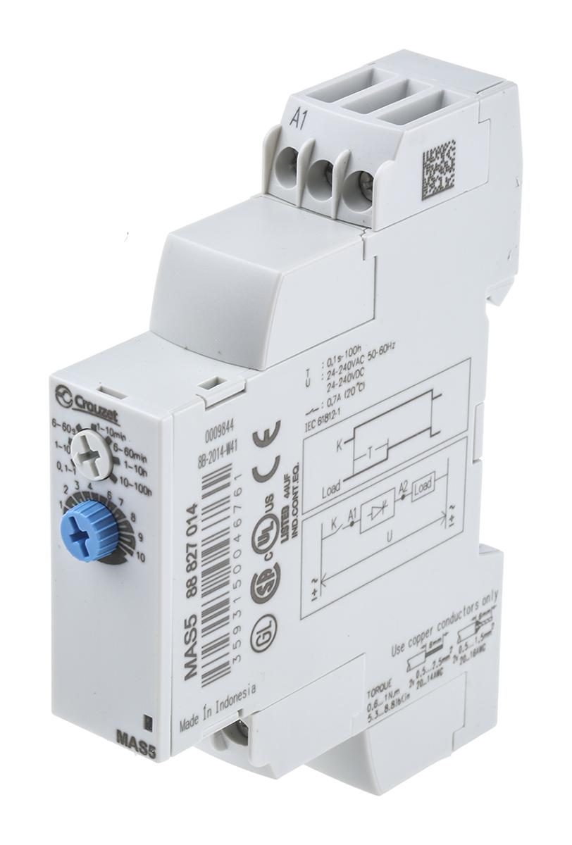 Produktfoto 1 von Crouzet Zeitrelais, DIN-Schienen, 0.1 s → 100h, 24 → 240V ac/dc, 1 Kont. Einfach, Halbleiter