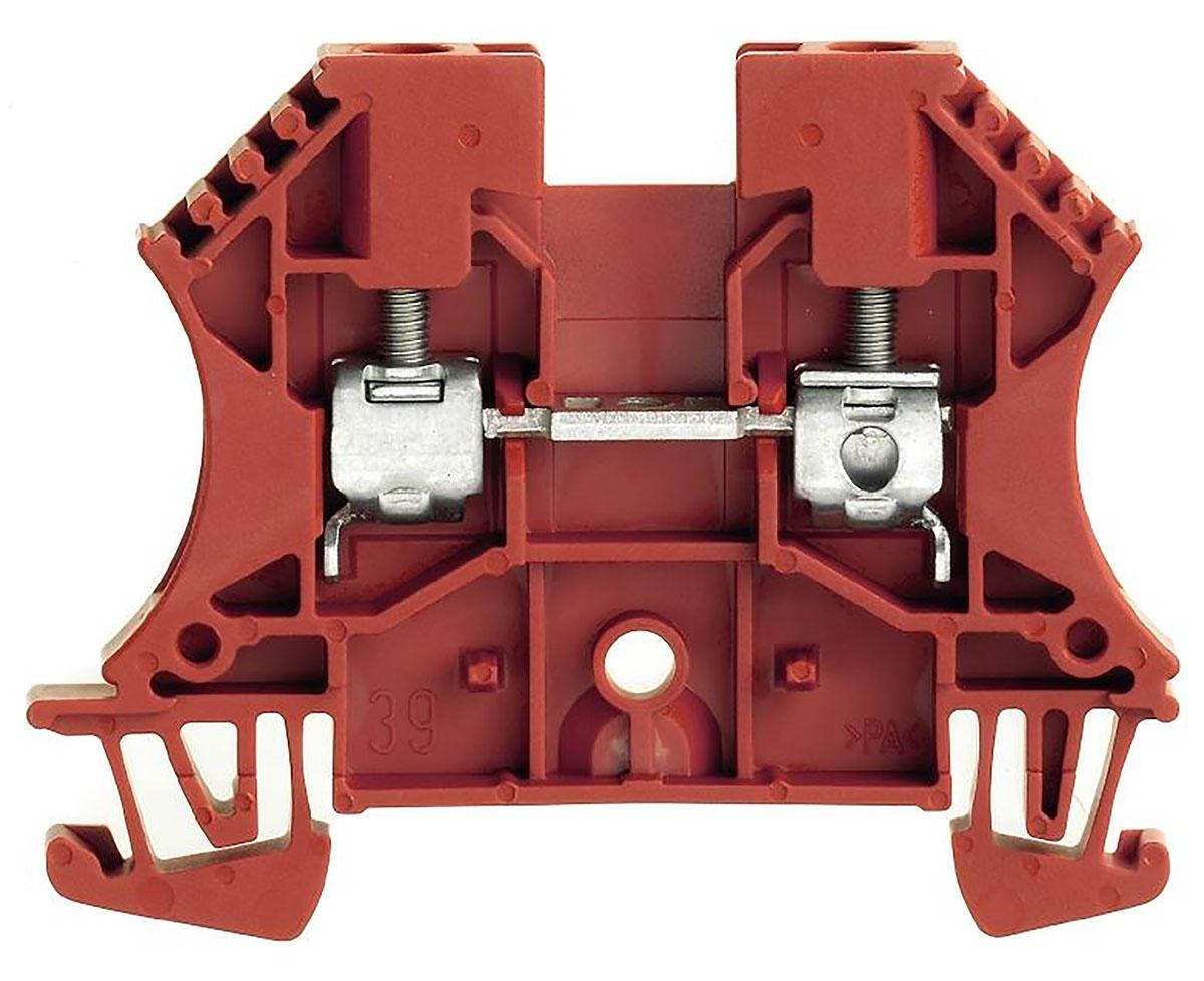 Produktfoto 1 von Weidmüller WDU Anschlussklemme für Standard-DIN-Schiene Einfach Rot, 4mm², 800 V / 41A, Schraubanschluss