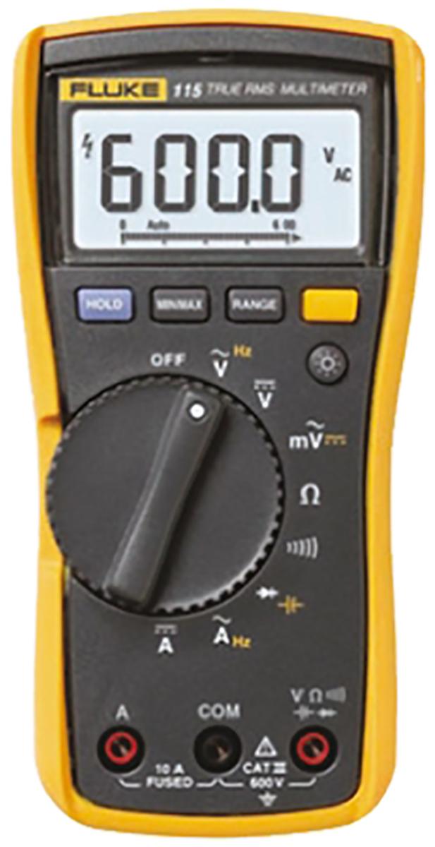 Fluke 115 HandLCD Digital-Multimeter, CAT III 600V ac / 10A ac, 40MΩ, DKD/DAkkS-kalibriert