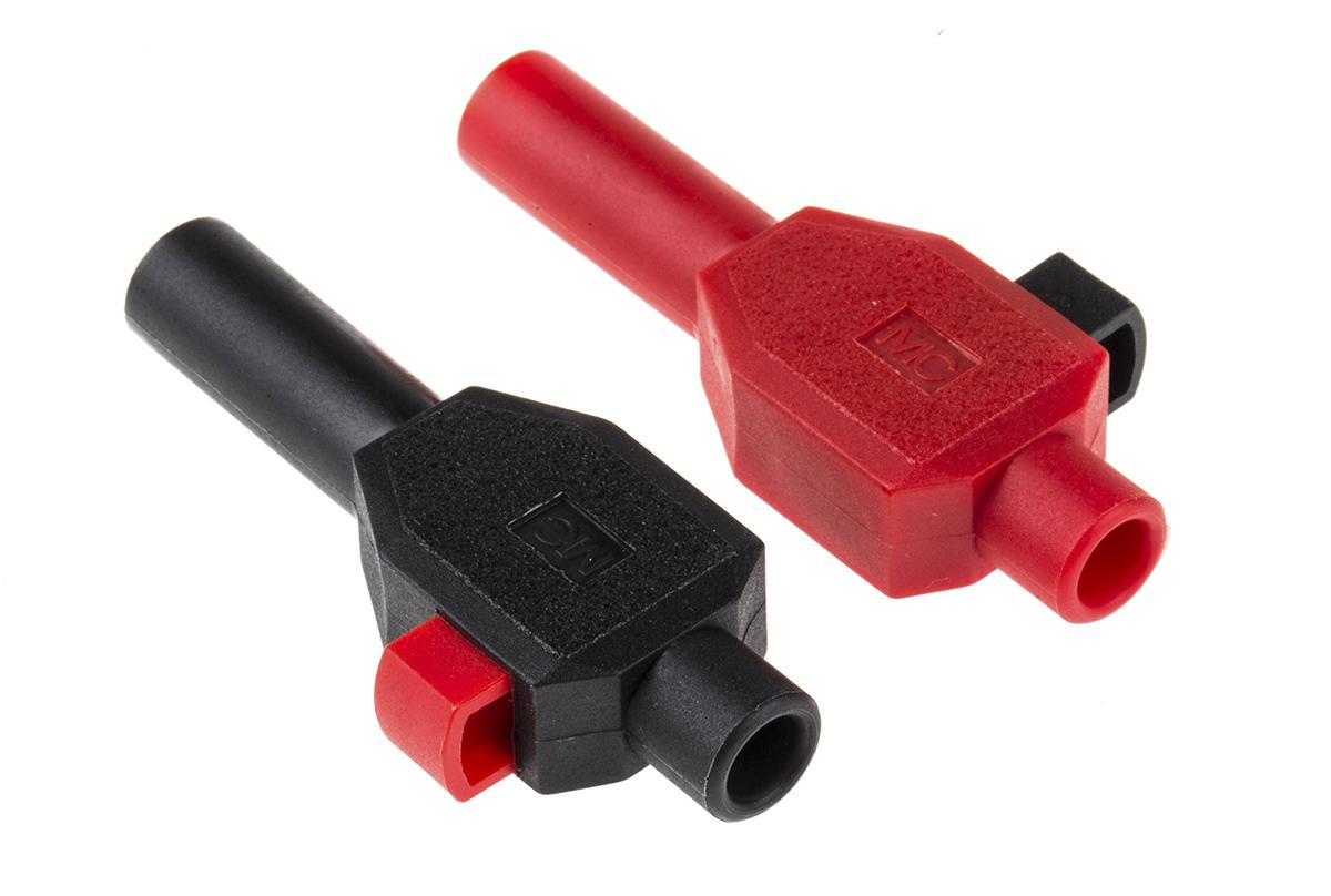 Produktfoto 1 von Stäubli 4 mm Bananenstecker Schwarz, Rot, Kontakt vernickelt, 600V / 10A Klemme