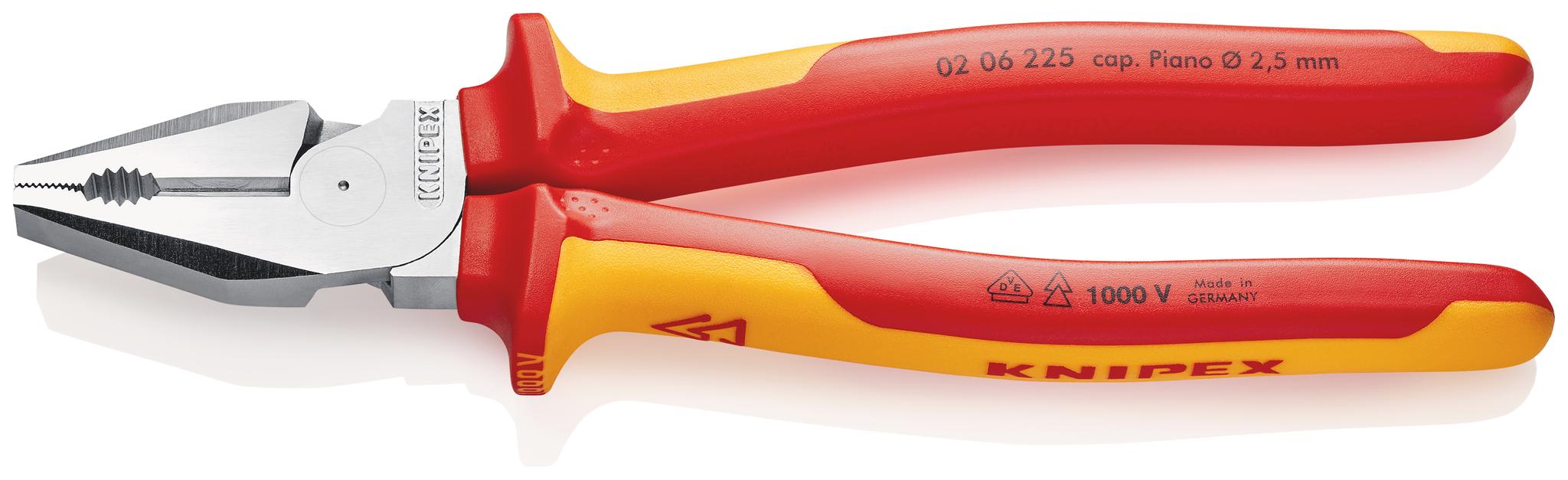 Produktfoto 1 von Knipex Kombizange , gebogen Schneidkraft → Harter Draht: 3 mm Klavierdraht: 2,5 mm Litzendraht: 14 mm 225 mm VDE