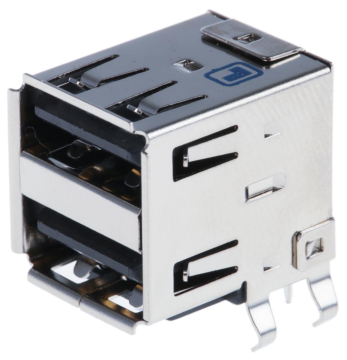 Produktfoto 1 von Lumberg USB-Steckverbinder 2.0 A, 2-Port Buchse / 1.0A, THT-Lötanschluss