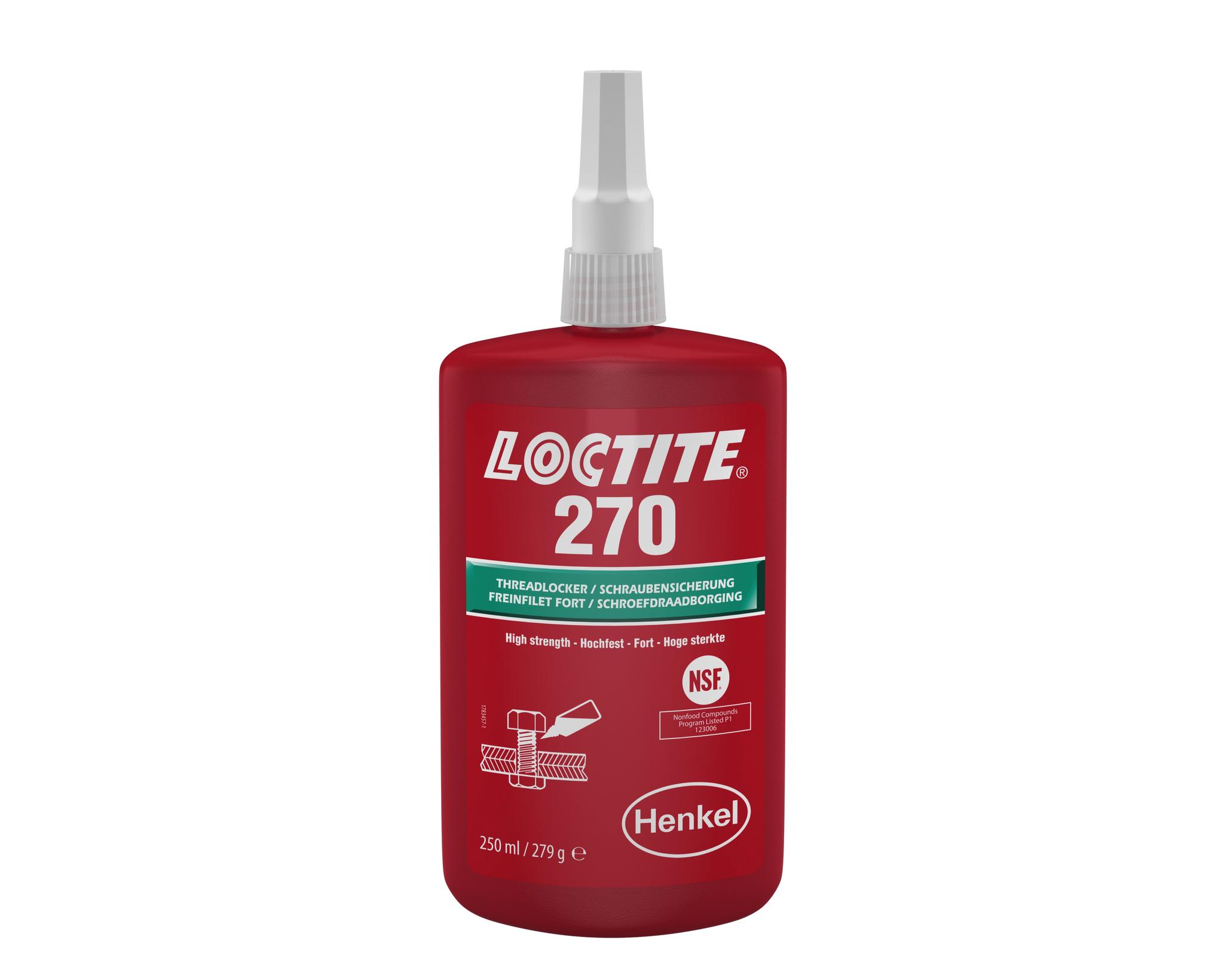 Produktfoto 1 von Loctite 270 Schraubensicherungsklebstoff anaerob Flüssig Grün , Flasche 250 ml, Hochfest aushärtend in 24 h