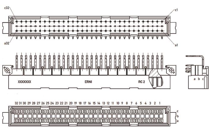 Produktfoto 1 von ERNI ERNIPRESS C2 DIN 41612-Steckverbinder Stecker gewinkelt, 64-polig / 3-reihig, Raster 2.54mm Lötanschluss