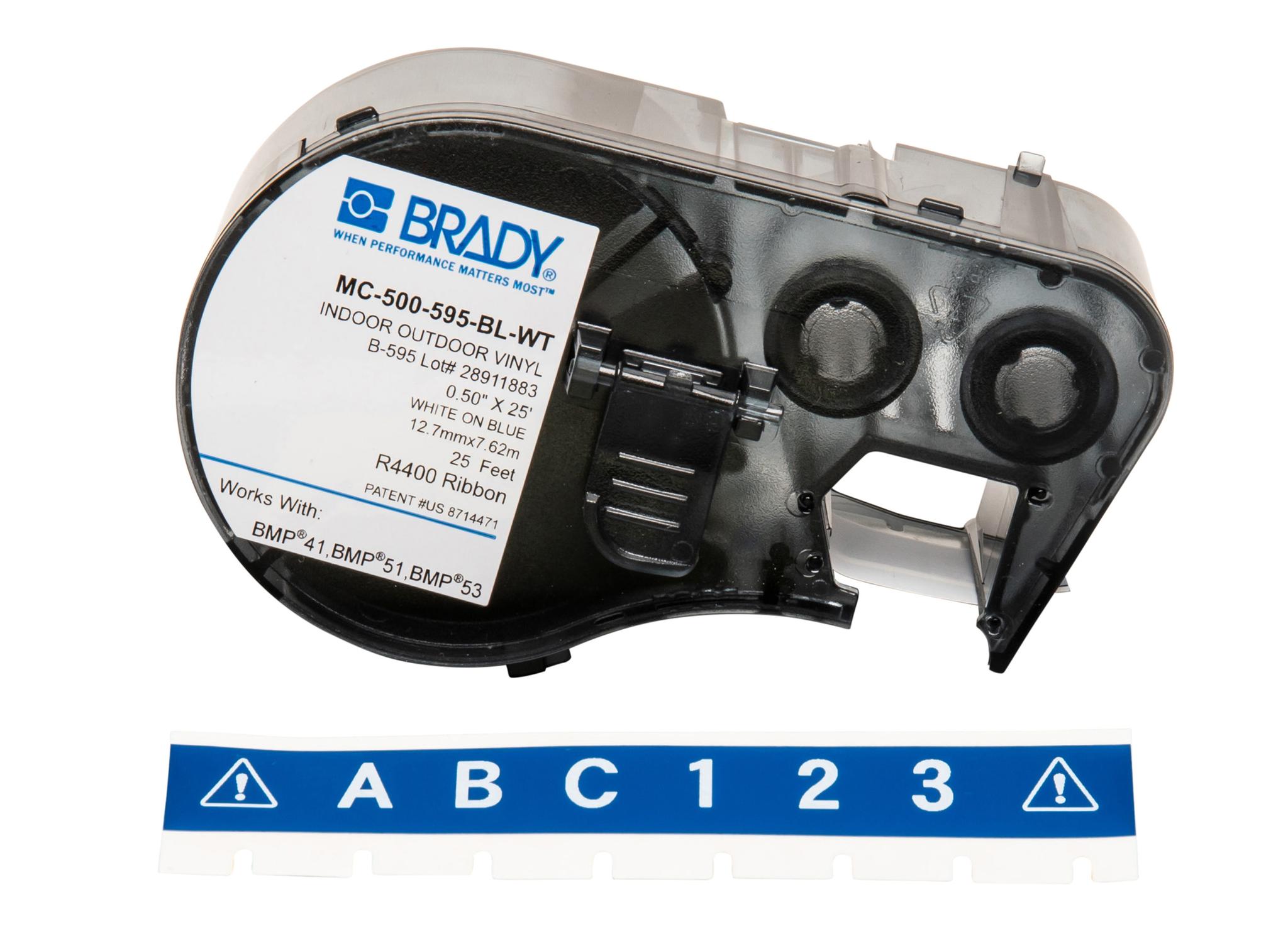 Produktfoto 1 von Brady B-595 Vinyl Beschriftungsband Weiß für BMP41, BMP51, BMP53 auf Blau