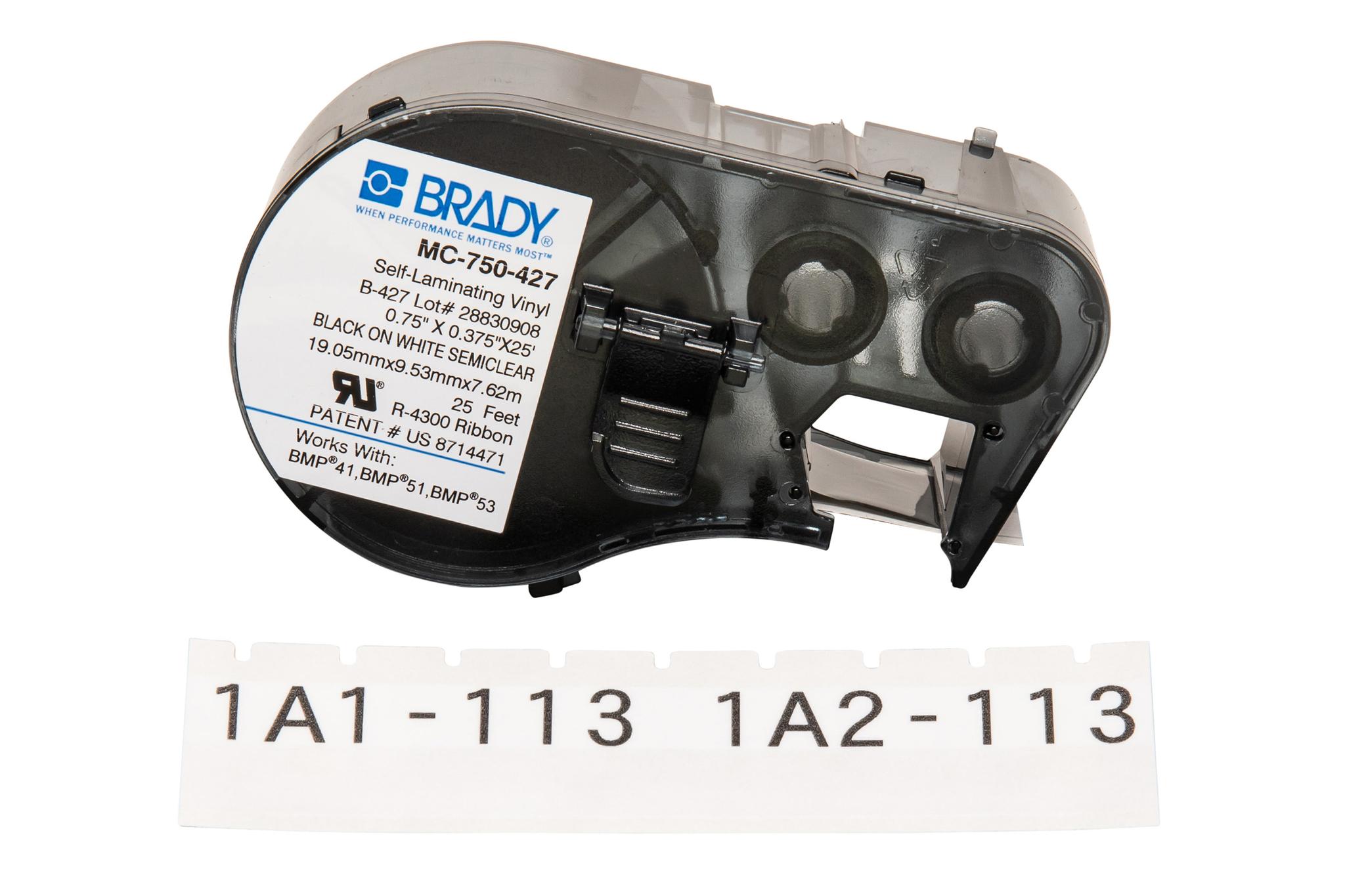 Produktfoto 1 von Brady B-427 Self-laminating Vinyl Beschriftungsband Schwarz für BMP41, BMP51, BMP53 auf Weiß/Transparent