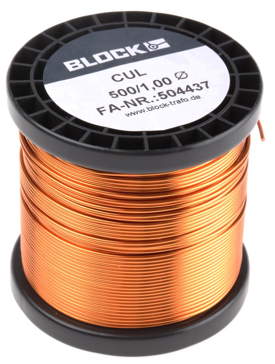 Produktfoto 1 von Block CUL500 Kupferdraht PUR Lackdraht Ø 1mm / 0,82 mm² 18 AWG, Spule 56m