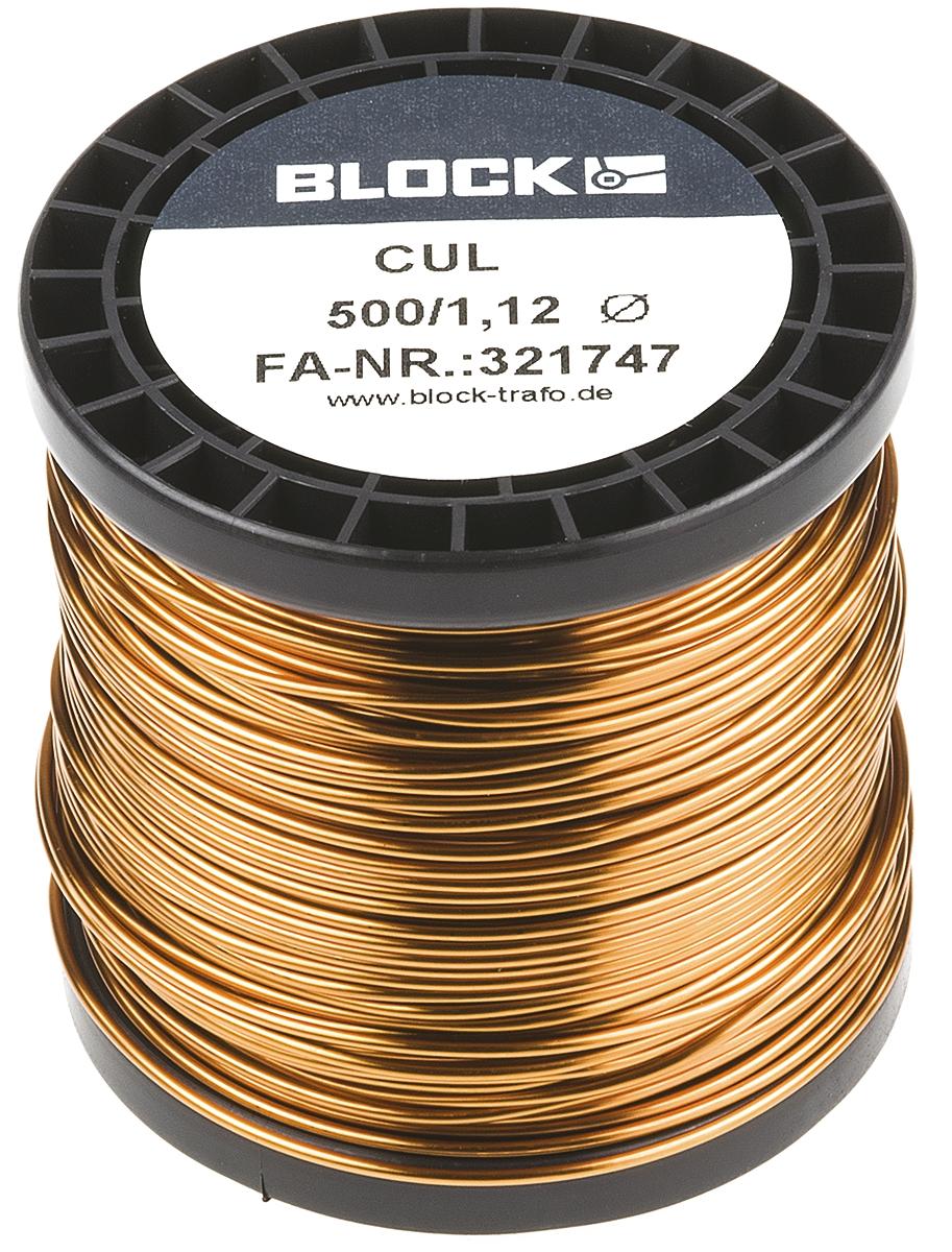 Produktfoto 1 von Block CUL500 Kupferdraht PUR Lackdraht Ø 1.12mm / 1,1 mm² 17 AWG, Spule 44m