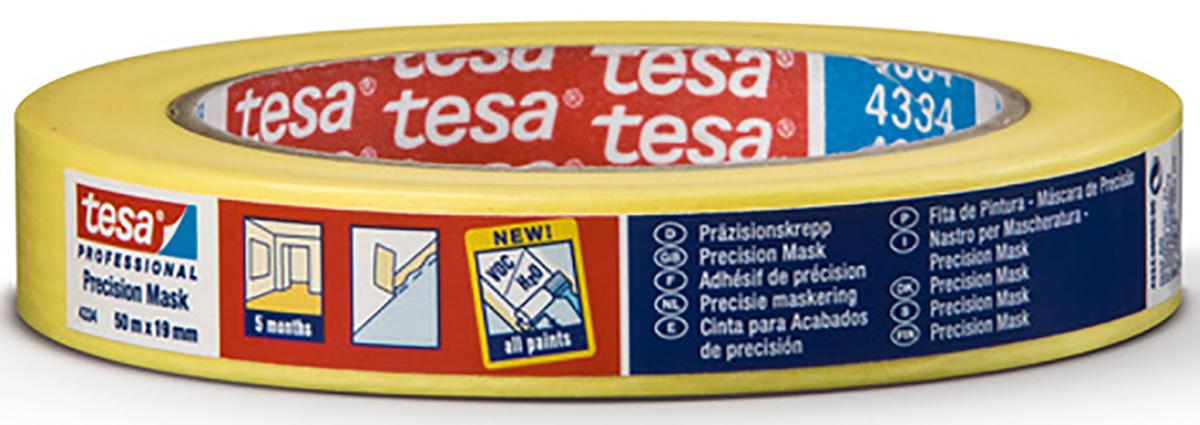 Tesa 4334 Papier Abdeckband Gelb, Stärke 0.09mm Acryl-Kleber 19mm x 50m