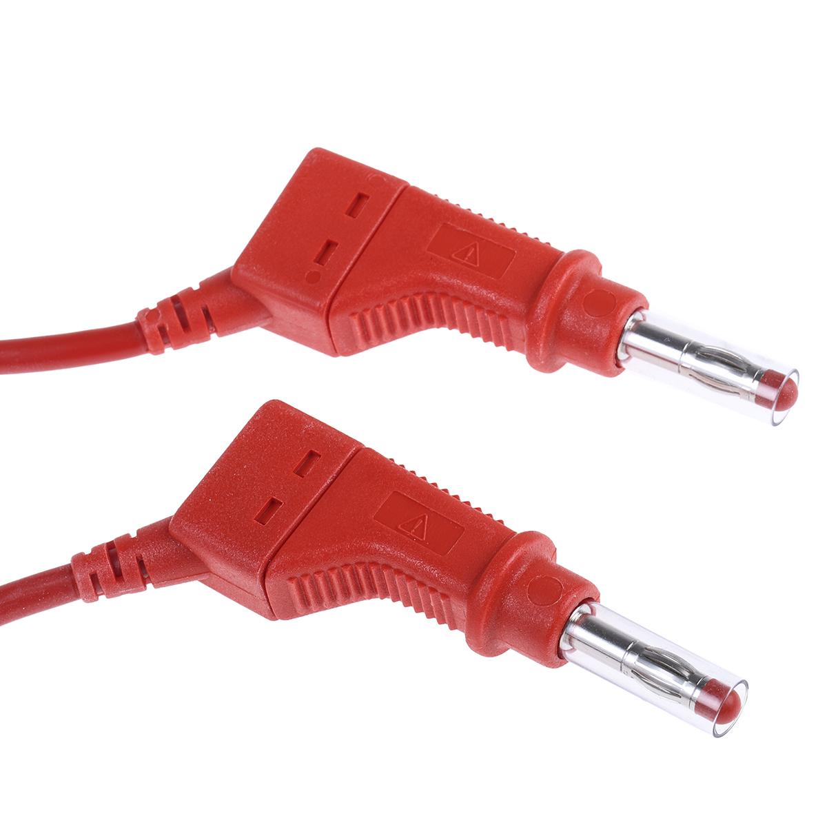 Produktfoto 1 von Staubli Messleitung 4mm Stecker / Stecker, Rot Silikon-isoliert 2m, 600V / 32A CAT II 600V