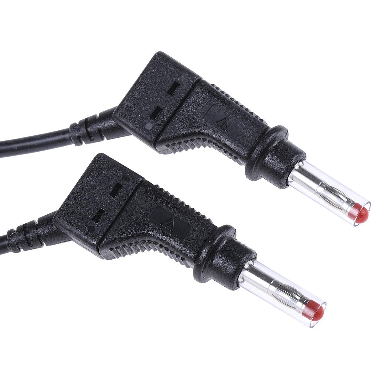 Produktfoto 1 von Staubli Messleitung 4mm Stecker / Stecker, Schwarz Silikon-isoliert 2m, 600V / 32A CAT II 600V