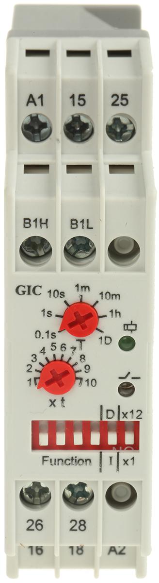 GIC Zeitrelais, DIN-Schienen, 0.1 s → 120Tage, 24 → 240V ac/dc, 2 Kont. Multifunktion, 1-poliger Wechsler