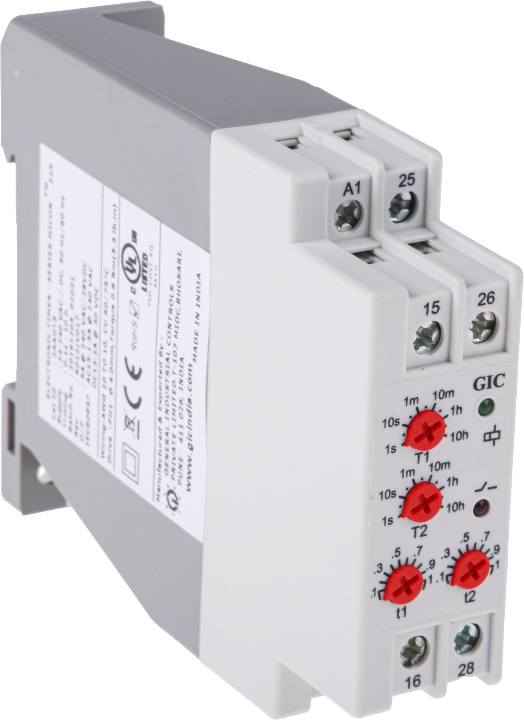 Produktfoto 1 von GIC 2AAD Zeitrelais, DIN-Schienen, 0.1 s → 10h, 24 → 240V ac/dc, 2 Kont. Multifunktion, 2-poliger Wechsler