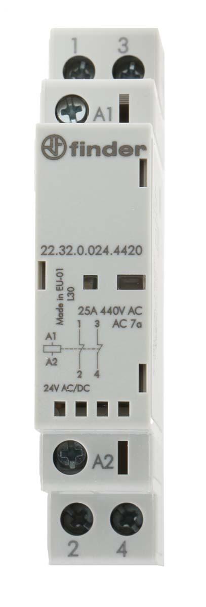 Finder 22 Series Leistungsschütz / 24 V AC/DC Spule, 2 -polig / 25 A