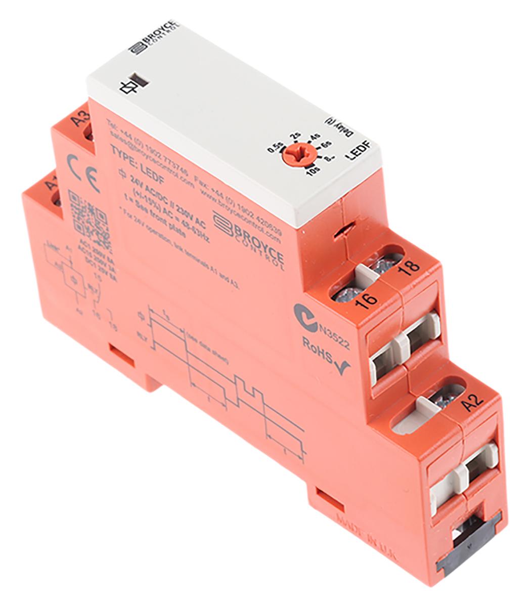 Broyce Control Zeitrelais, DIN-Schienen, 0.5 → 10s, 230 V ac, 24V ac/dc, 1 Kont. Einfach, 1-poliger Wechsler