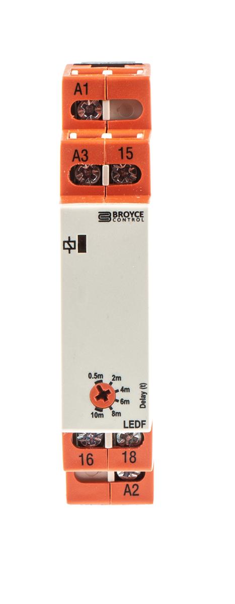 Produktfoto 1 von Broyce Control Zeitrelais, DIN-Schienen, 0.5 → 10min, 230 V ac, 24V ac/dc, 1 Kont. Einfach, 1-poliger Wechsler