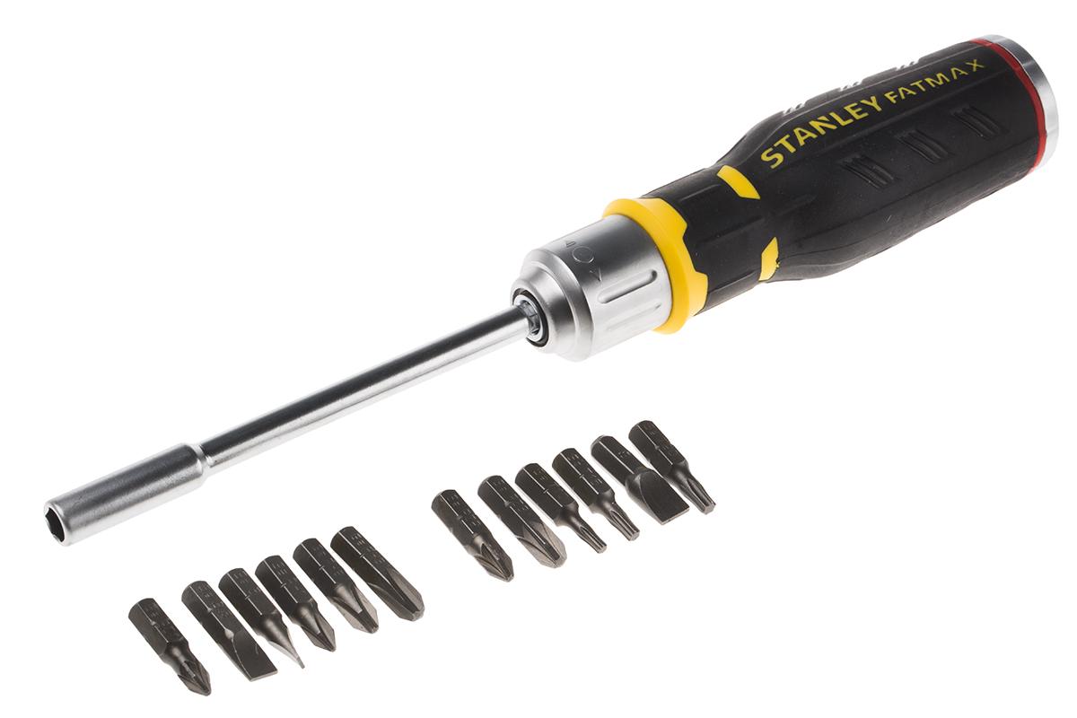 Stanley Ratschen-Schraubendreher- und Bitsatz Schlitz, PHILLIPS®, POZIDRIV®, TORX®, 12 Stück