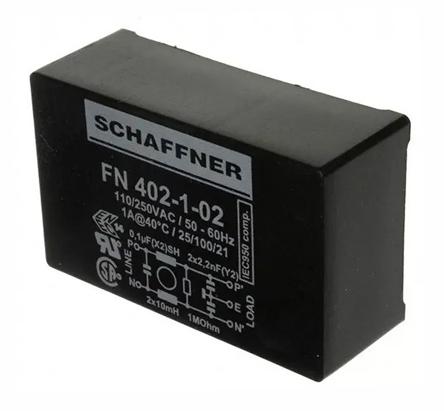 Produktfoto 1 von Schaffner FN402 Entstörfilter, 250 V ac, 1A, Durchsteckmontage, Pin, 1-phasig 0,373 mA / 400Hz Single Stage Zustände