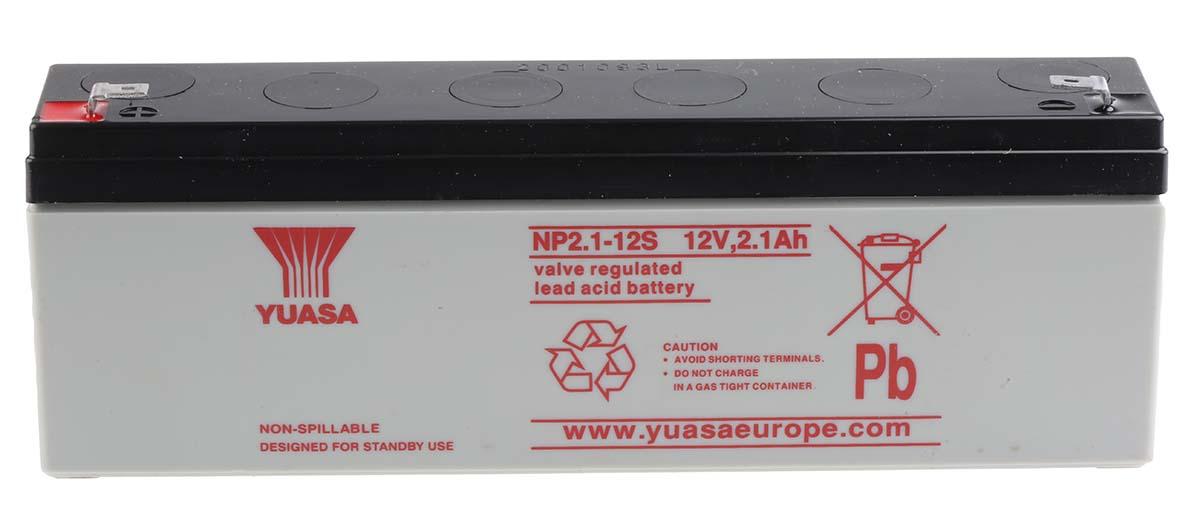 Yuasa YUASA NP Abgedichteter Bleiakku, 12V / 2.1Ah, Faston 4,8 mm-Anschluss, 178 x 34 x 64mm