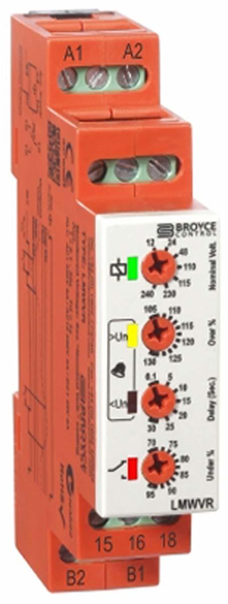 Produktfoto 1 von Broyce Control L Überwachungsrelais 12 → 240V ac/dc, 1-poliger Wechsler Überspannung, Unterspannung DIN-Schienen