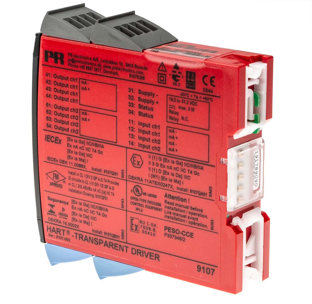 Produktfoto 1 von PR Electronics 9100 HART-transparenter Treiber, Transparenter HART-Treiber 19.2 → 31.2V dc, Strom / Strom, Relais