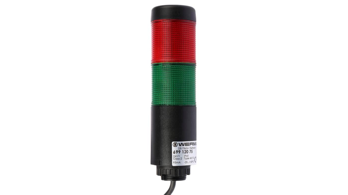 Produktfoto 1 von Werma Kompakt 37 LED Signalturm 2-stufig Linse Rot/Grün LED Rot/Grün + Summer Dauer 141mm