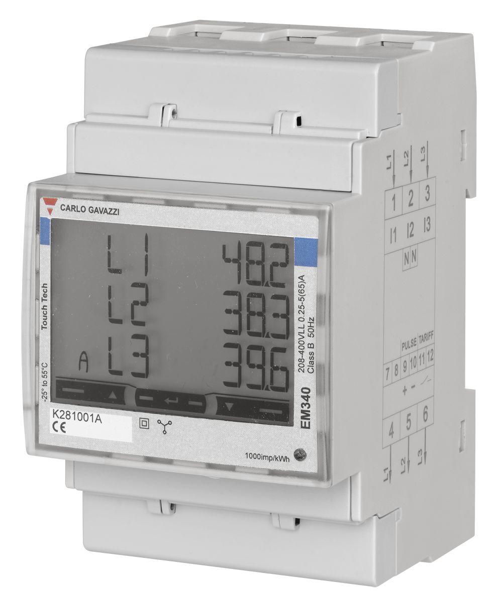 Carlo Gavazzi EM340 Energiemessgerät LCD 91mm x 54mm, 8-stellig / 3-phasig