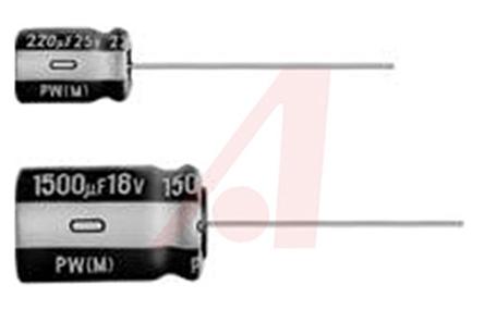 Produktfoto 1 von Nichicon PW, THT Aluminium-Elektrolyt Kondensator 22μF ±20% / 25V dc, Ø 5mm x 7mm, bis 105°C