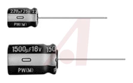 Produktfoto 1 von Nichicon PW, THT Aluminium-Elektrolyt Kondensator 10μF ±20% / 50V dc, Ø 4mm x 11mm, bis 105°C