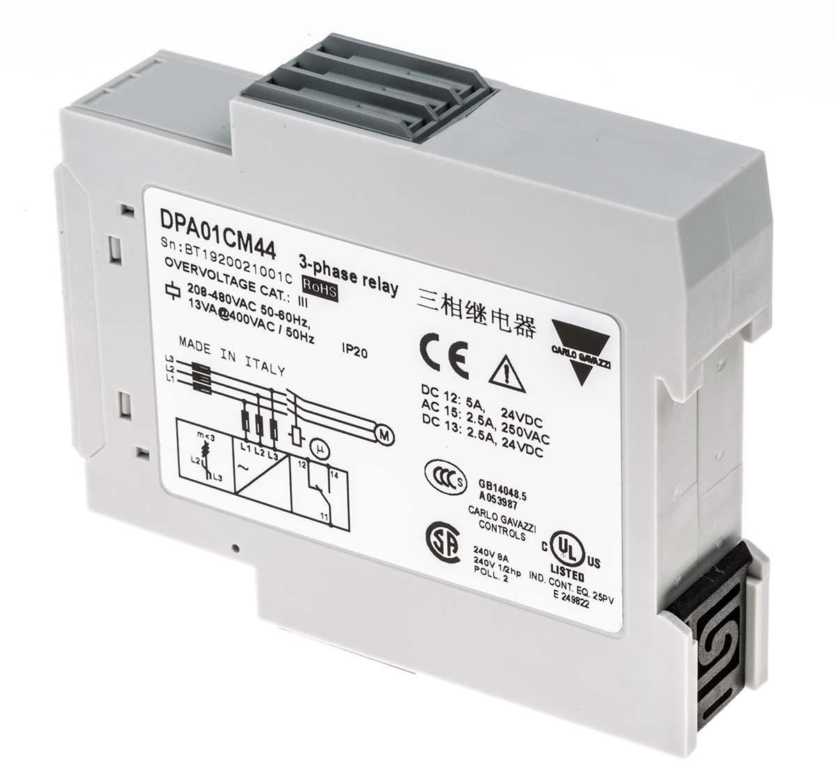 Produktfoto 1 von Carlo Gavazzi DPA01 Überwachungsrelais, für Phase, Spannung 177 → 550V ac 3-phasig, 1-poliger Wechsler