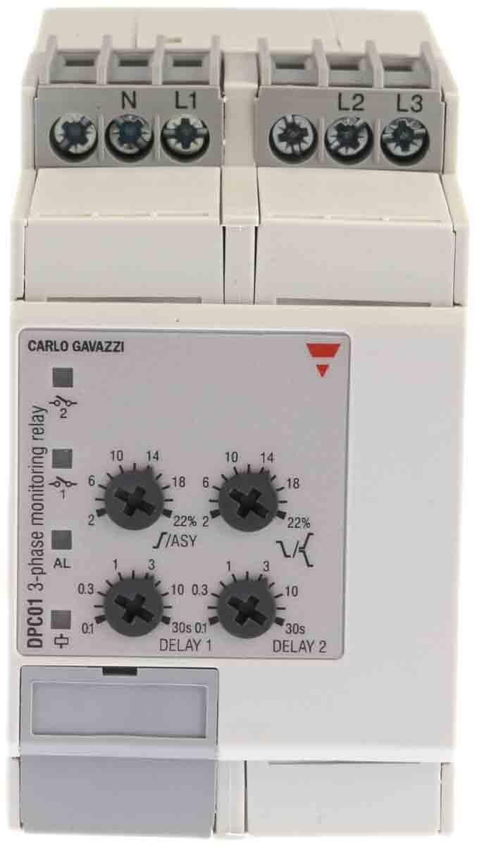 Produktfoto 1 von Carlo Gavazzi DPC01 Überwachungsrelais, für Phase, Spannung 510 → 793V ac 3, 3+N-phasig, 1-poliger Wechsler