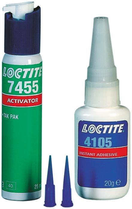 Produktfoto 1 von Loctite Black-Tak 4105 + 7455 Sekundenkleber Flüssig Schwarz, Transparent, Flasche, Dose 20 g, 25 ml