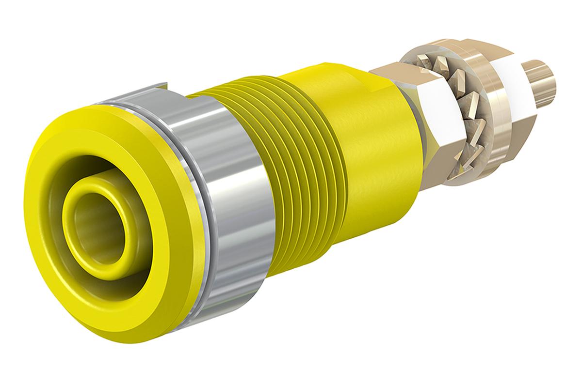 Produktfoto 1 von Stäubli 4 mm Bananenbuchse Gelb, Kontakt vergoldet, 1000V / 32A, Lötanschluss