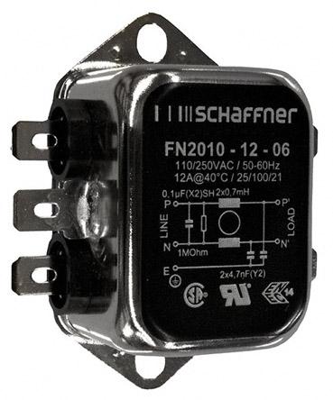 Produktfoto 1 von Schaffner FN2010 EMV-Filter, 250 V ac, 12A, Gehäusemontage, Flachstecker, 1-phasig 0,74 mA / 0 → 400Hz Single