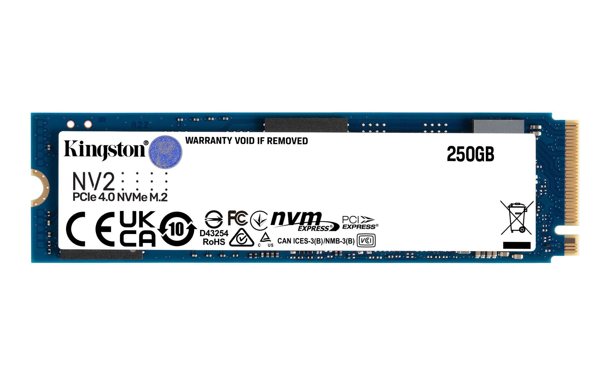 Produktfoto 1 von Kingston NV2, M.2 2280 Intern SSD NVMe PCIe Gen 4 x 4 , 3D TLC, 250 GB, SSD